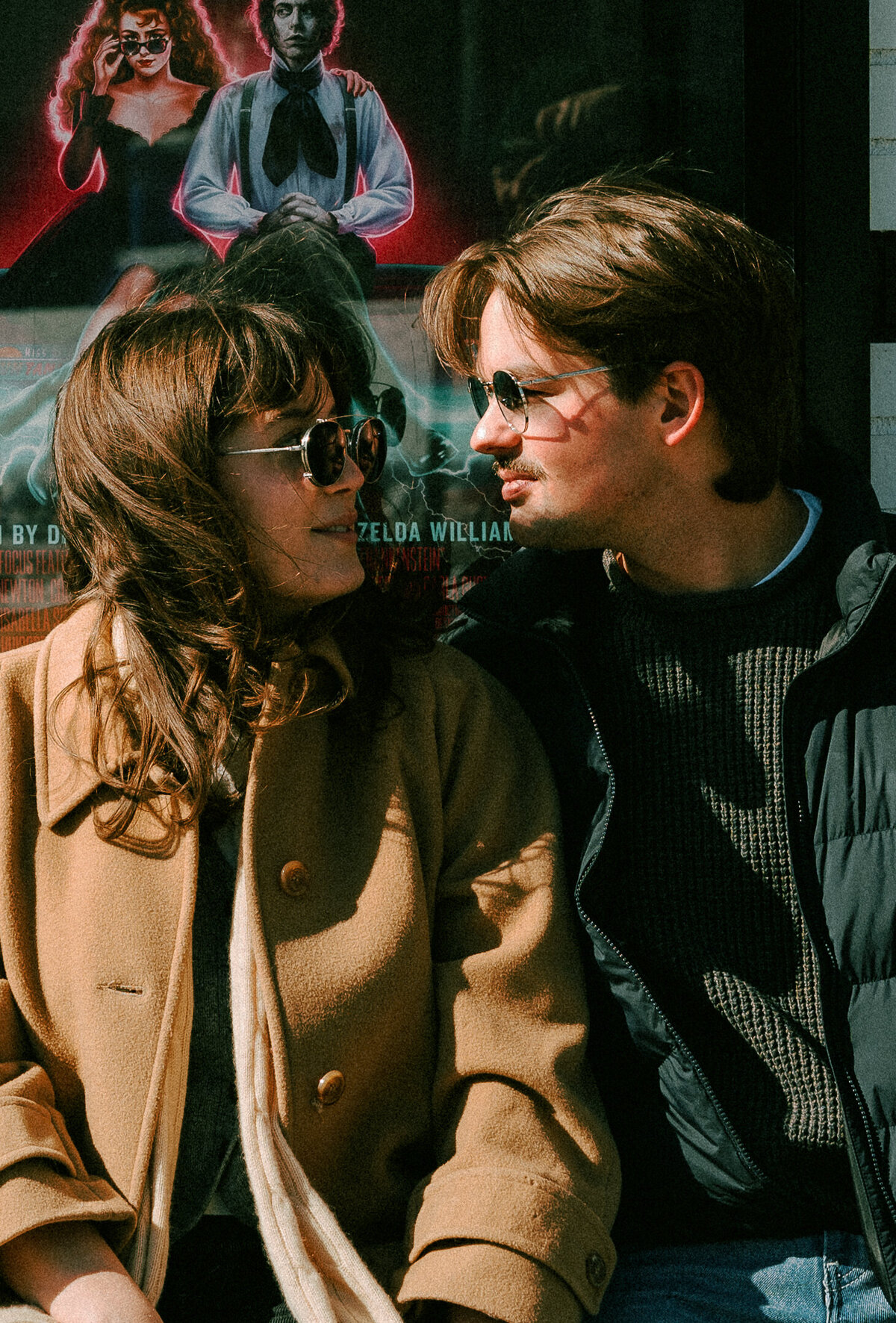 super 8 photography, candid photography of couple on park bench