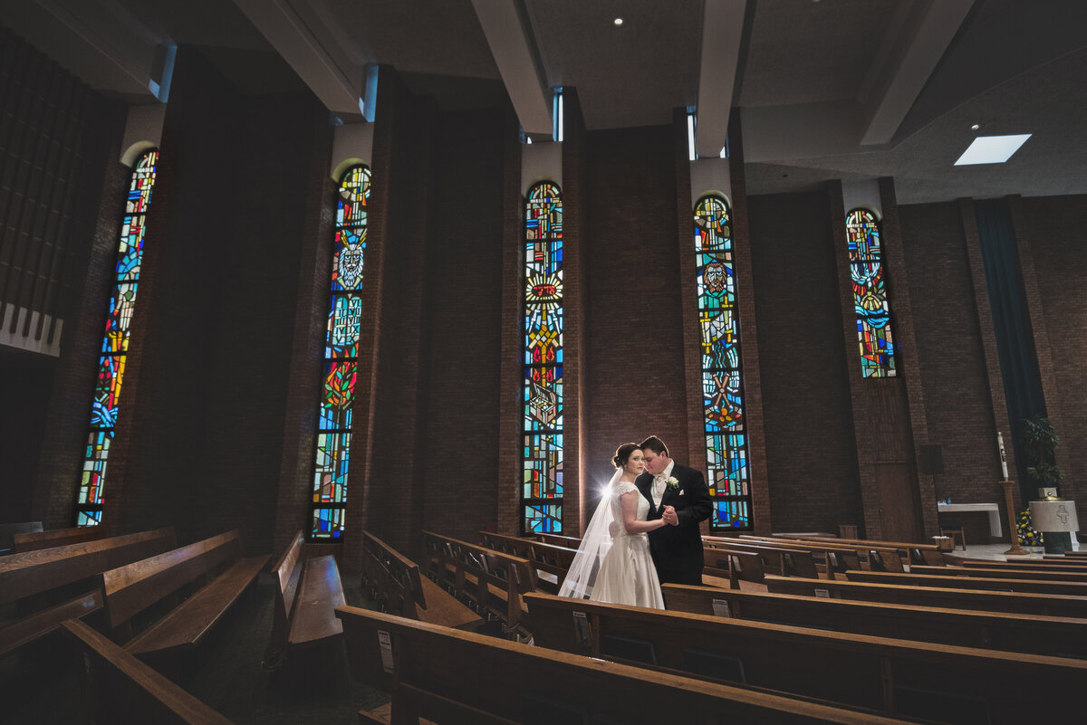 Bride and Groom at Our Lady of Peace in Erie Pennsylvania.