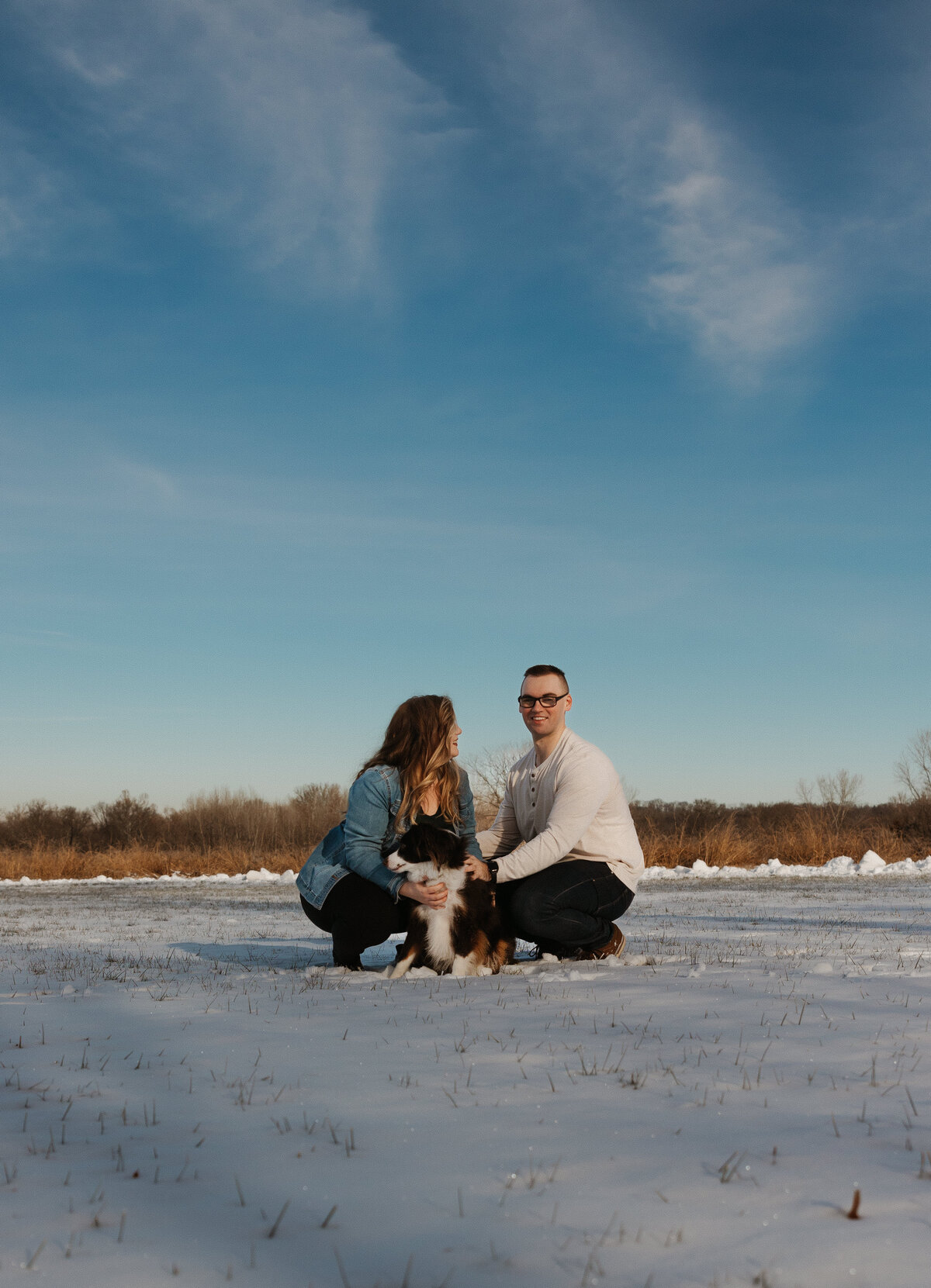 Winter couples session with the couple's dog in Kansas City