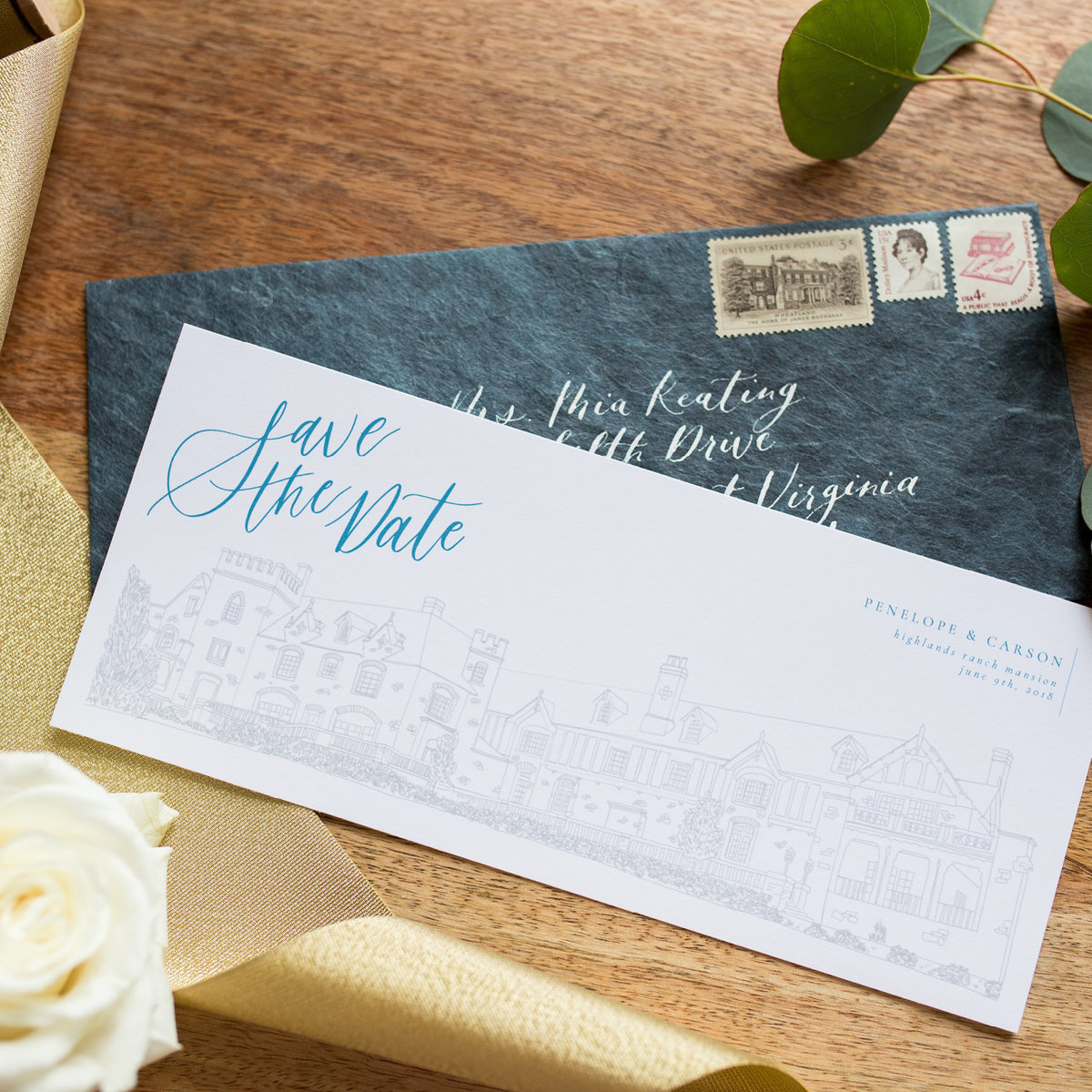 save the date venue illustration calligraphy