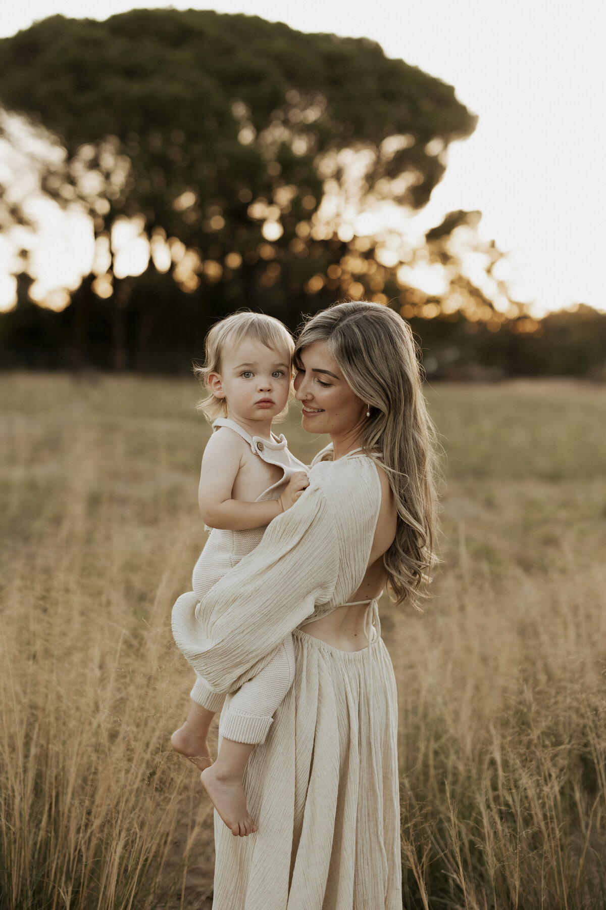 Oat Speckle Backless V Neck Gown