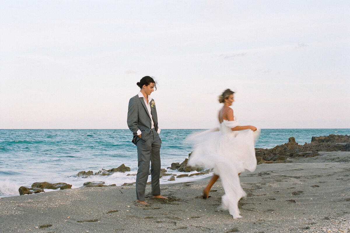 Bride runs away from groom.