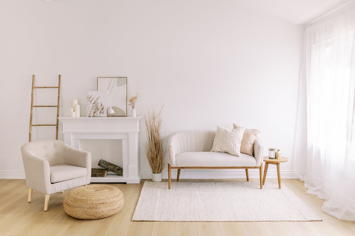 Light, Bright, Airy Studio Space with White Walls, Natural Wooden Floors and Beautiful Creamy Furniture