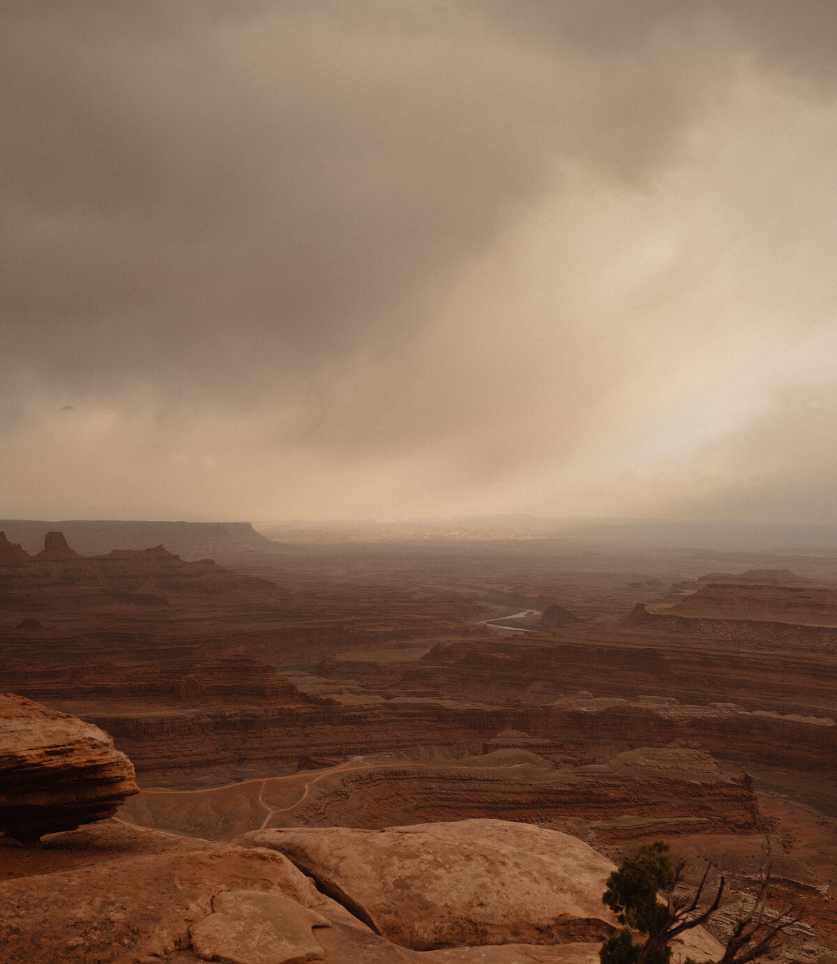 beautiful Moab, Utah desert scenery on a stormy, moody day