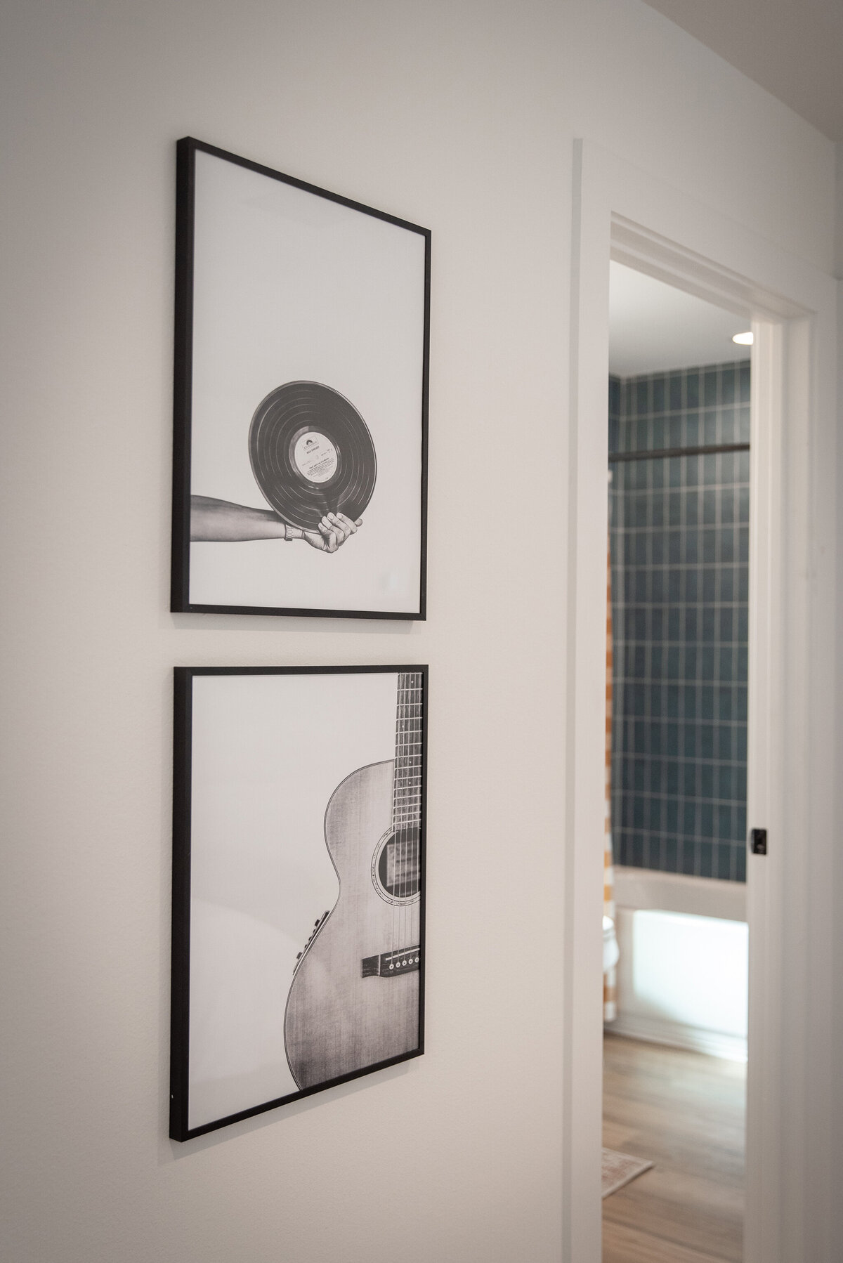 music photography artwork in hallway