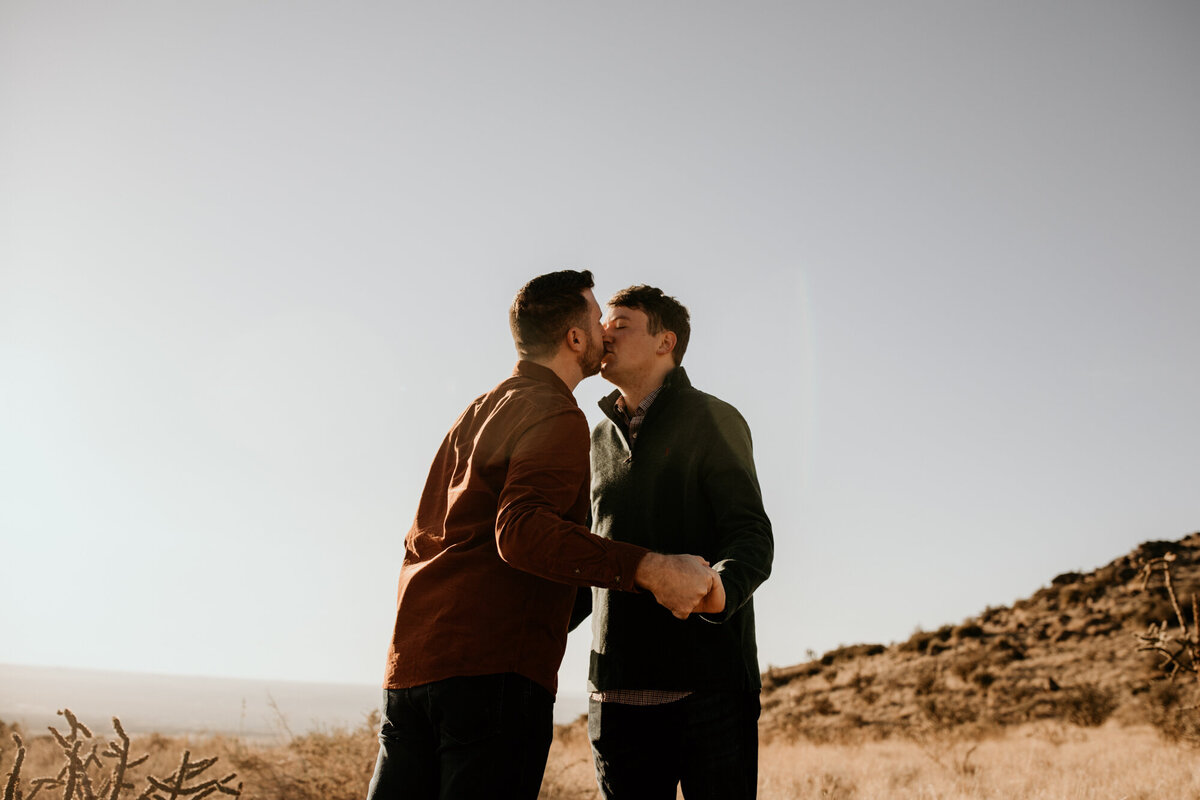 same sex couple holding hands and kissing