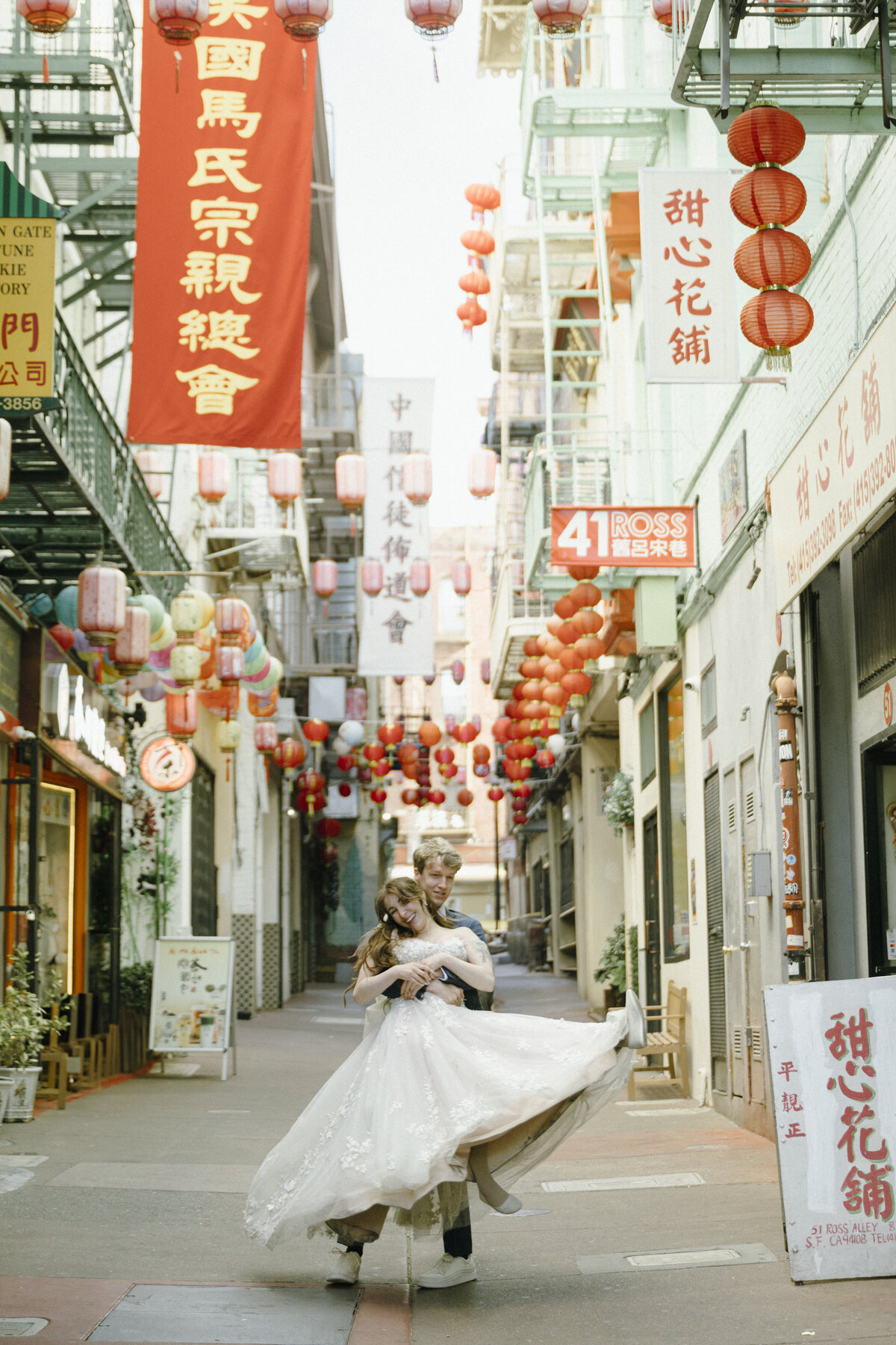 Bride and Groom in China Town in San Francisco, California