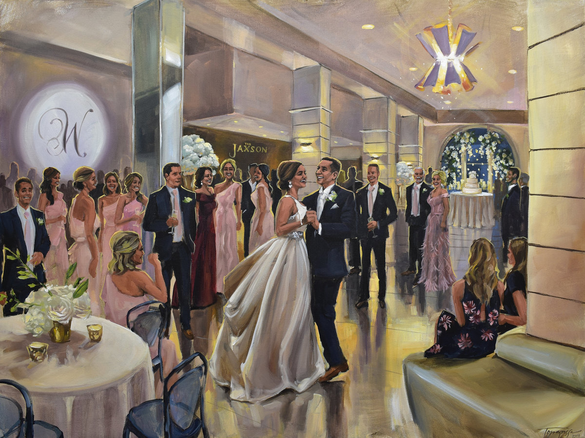 live wedding painting of reception at Jaxson wedding venue, NOLA