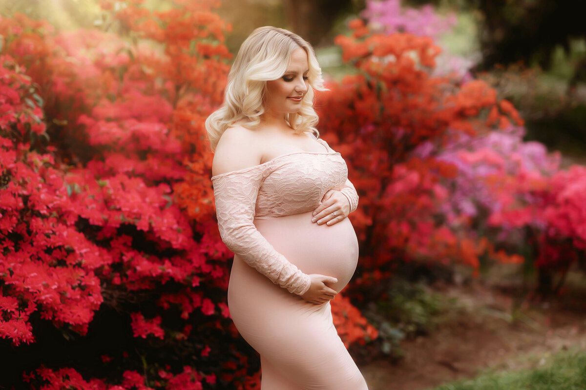 Expectant mother poses for Maternity Photoshoot at Biltmore Estate in Asheville, NC.
