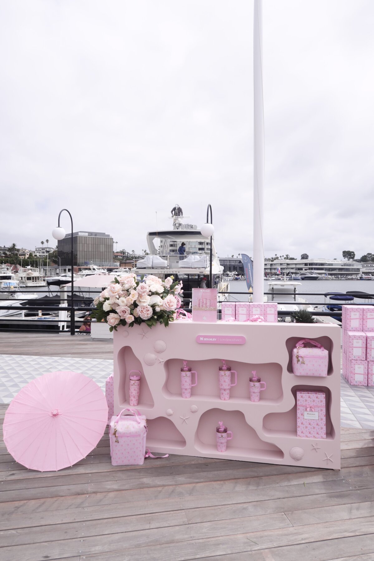 LoveShackFancy waterfront installation by The Works Collective | experiential event design in Newport Beach, California.
