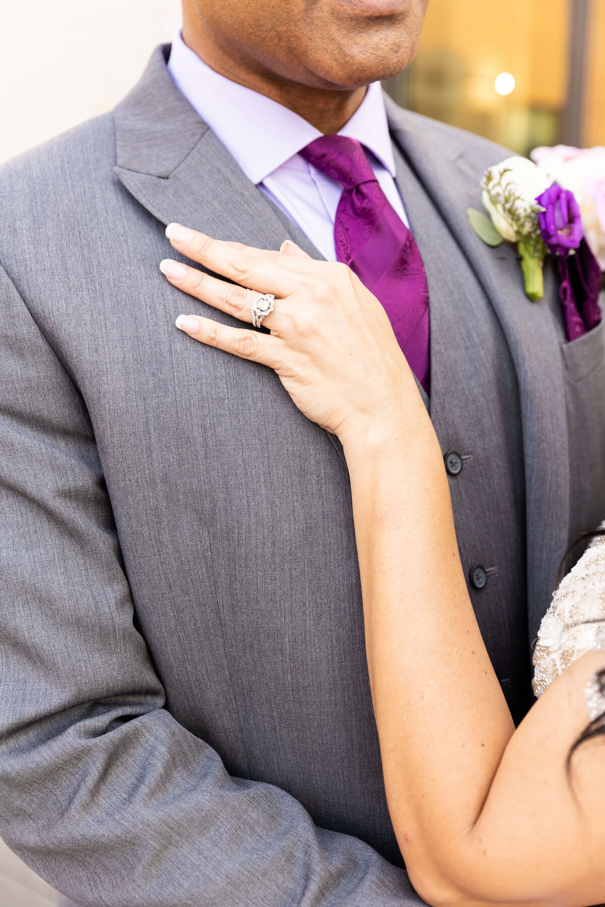 Bride resting hand on shoulder at The Aertson hotel, Nashville