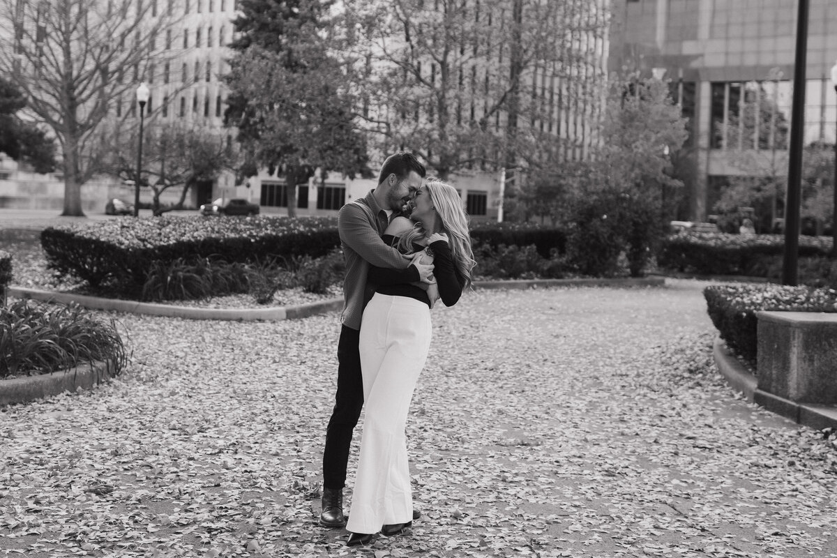 Candid black and white Indianapolis engagement photo