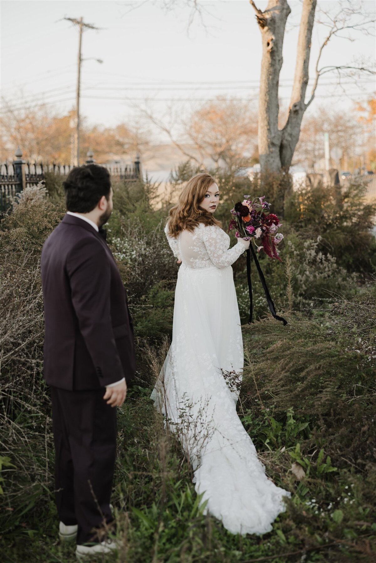 Outdoor fall wedding portraits in New Jersey