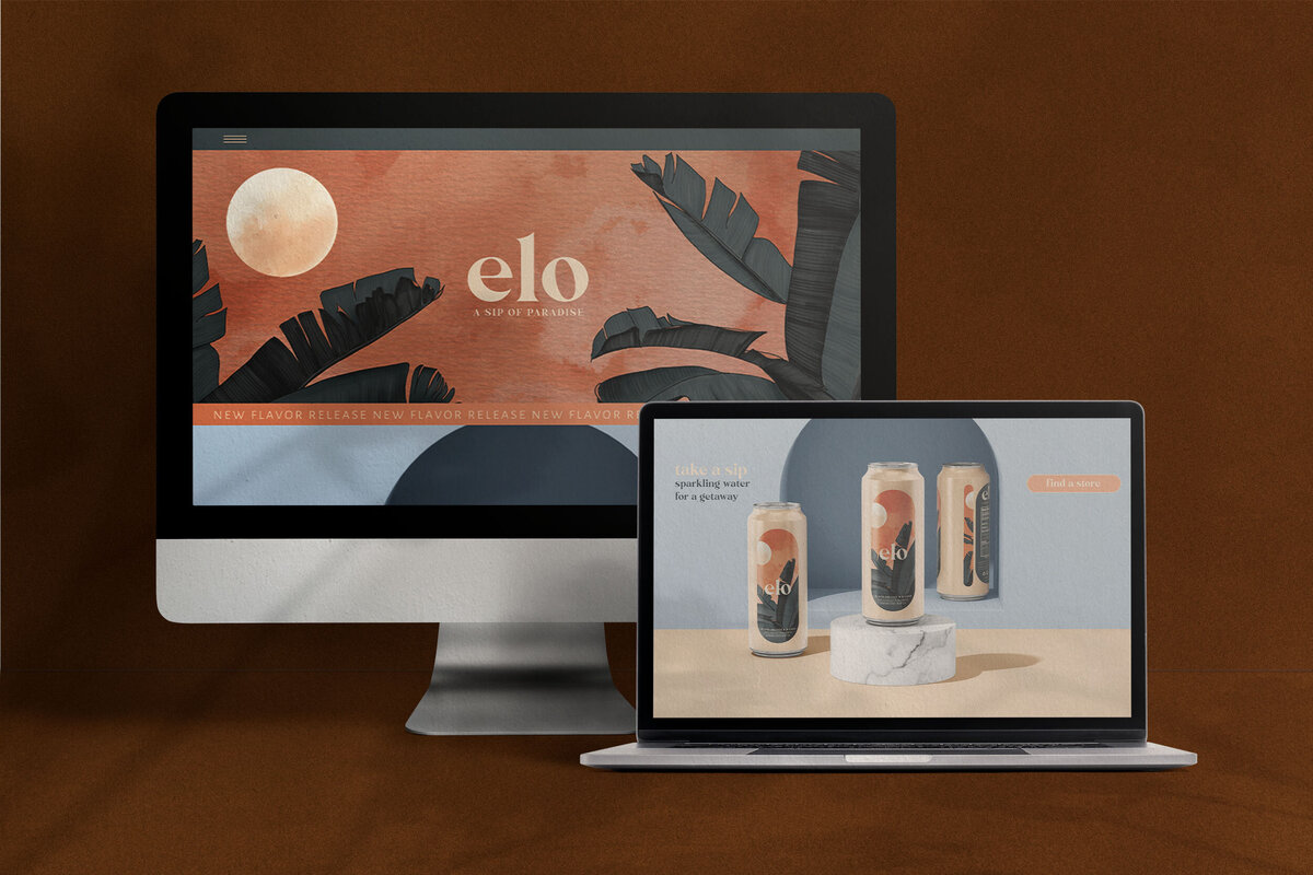 Website Mockups from a brand collateral package designed for a Elo Sparkling Water