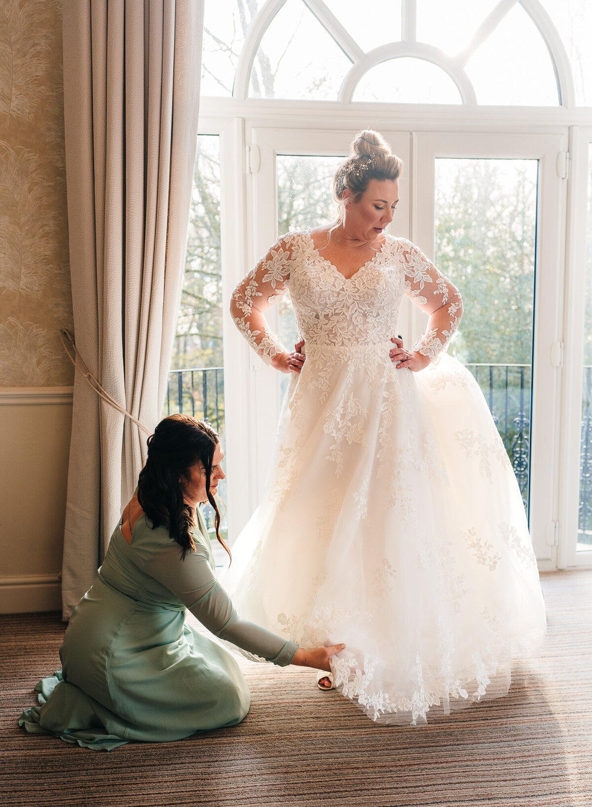 Bride in her dress at Ashfield House taken by wedding photographer and videographer Anthony Horseman