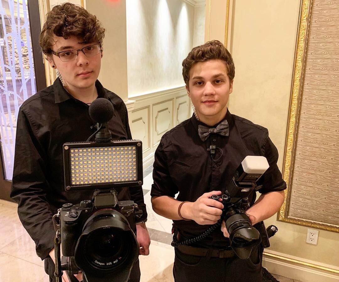 Behind-the-scenes of Alex Kaplan Photography wedding team with professional cameras and lighting setup in New Jersey