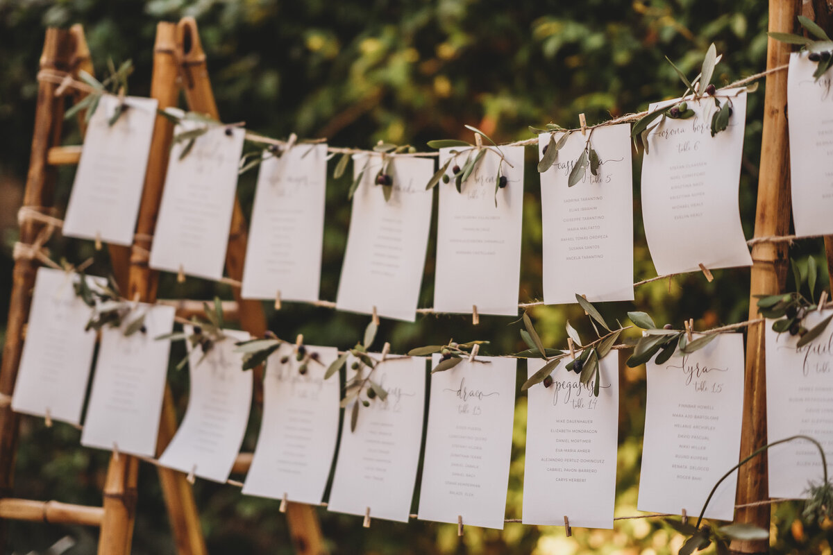 Beautiful seating plan to find your name and take a seat