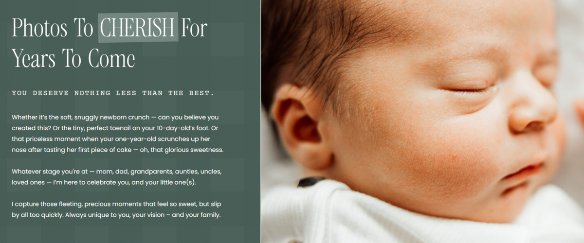 newborn photography website copy