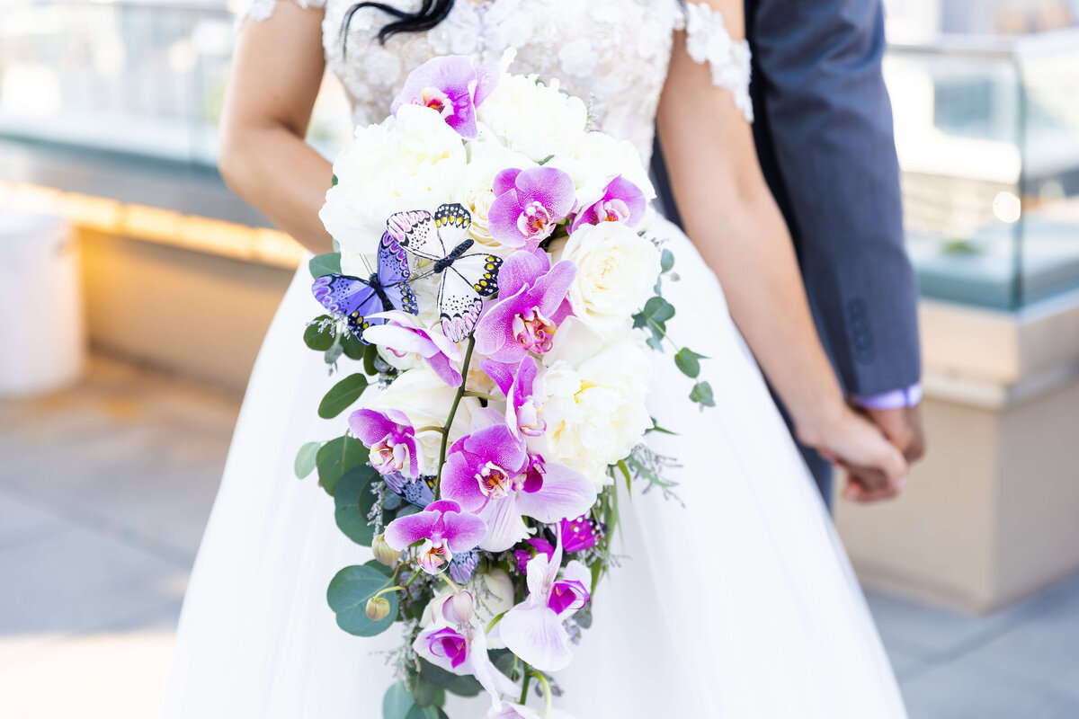 Bride and groom first touch on the roof at The Aertson hotel, Nashville