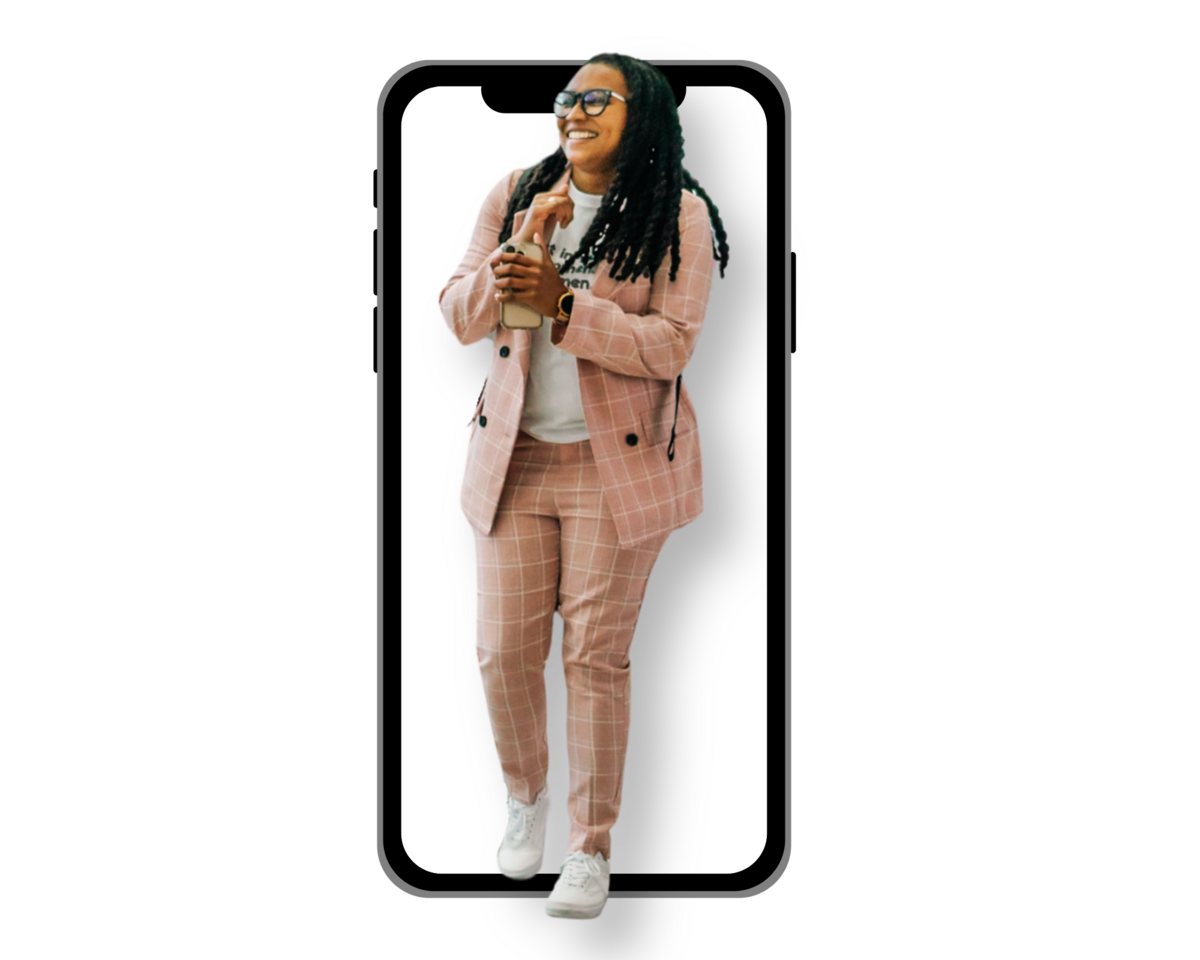 Alesia Hendley inside the screen of a phone
