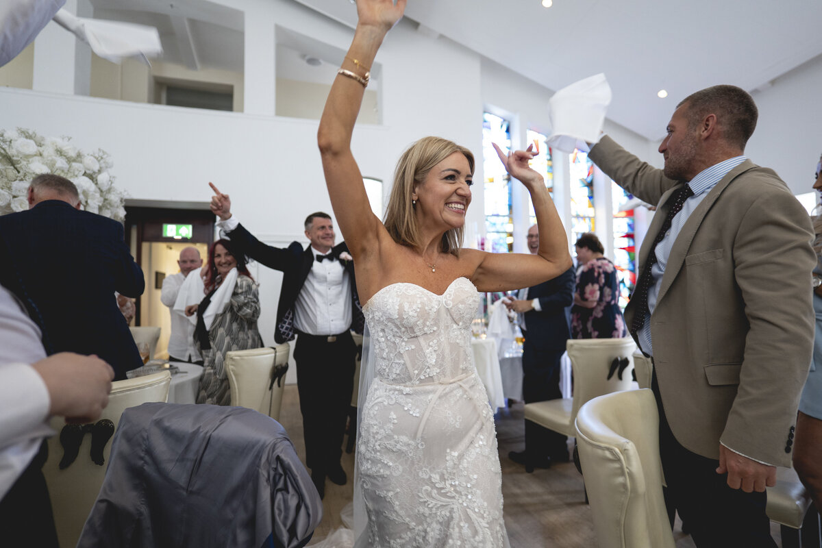 Jill and Chris dancing into their wedding breakfast