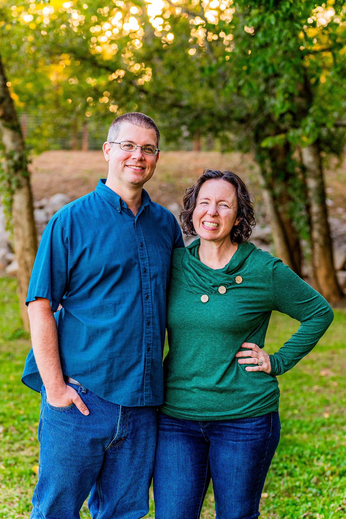 A couple smiles for family pictures at Hayes Nature Preserve in Alabama