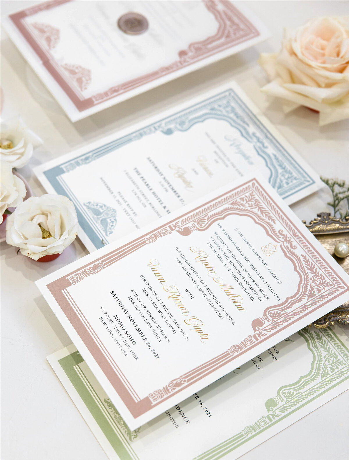 Ornate border Classical Hindu wedding invitation 5