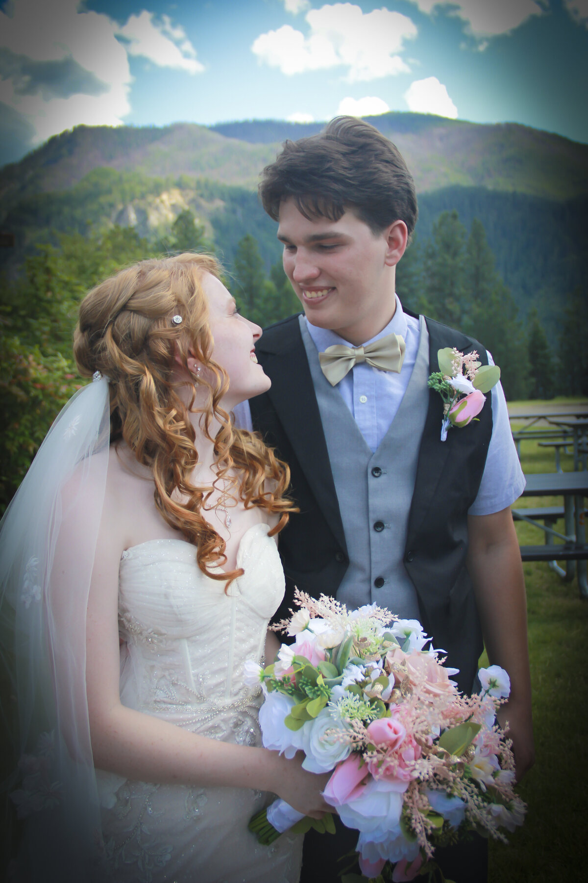 Bride and Groom with mountains