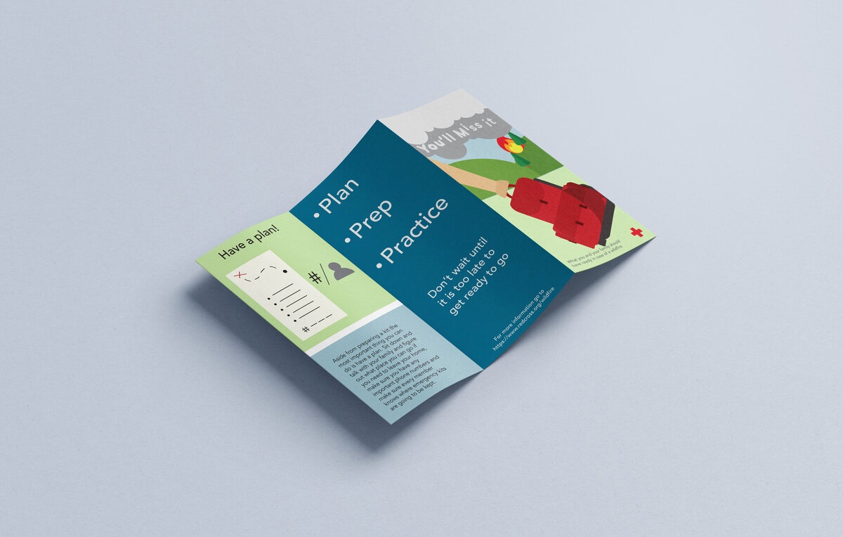 Backside of a brochure displaying what to do in case of a wildfire designed by Ayanna Richilano Designs
