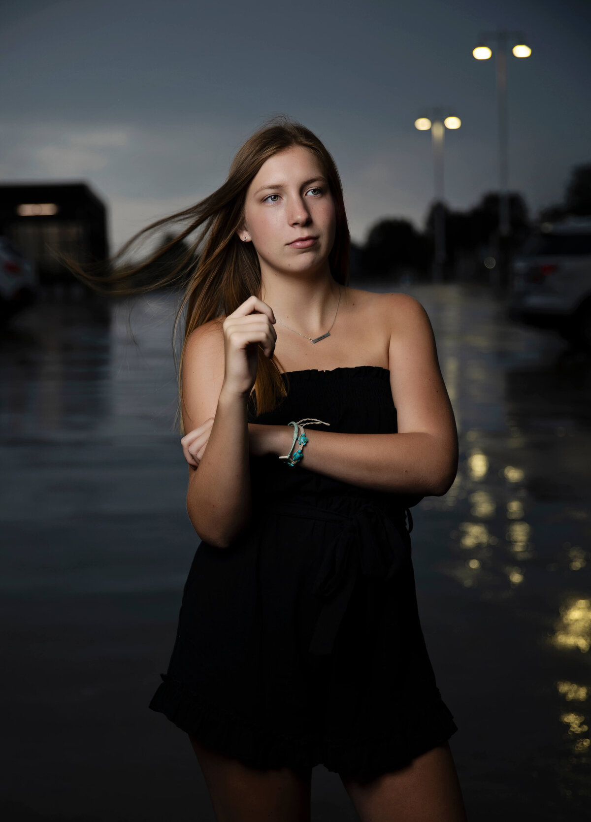 Erie Pa senior photo of a girl in the parking ramp of the bayfront Marriot