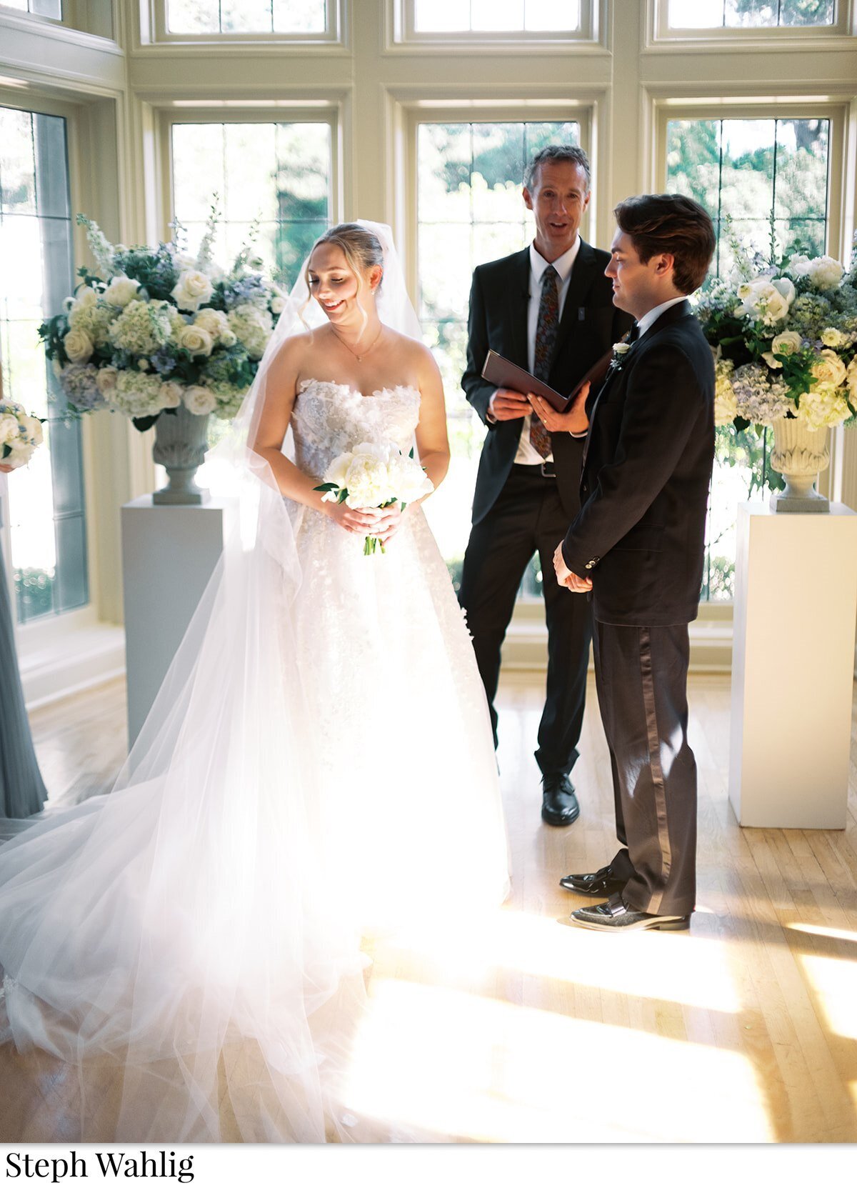 urn arrangements, ceremony, pedestals, ball gown, tux, 