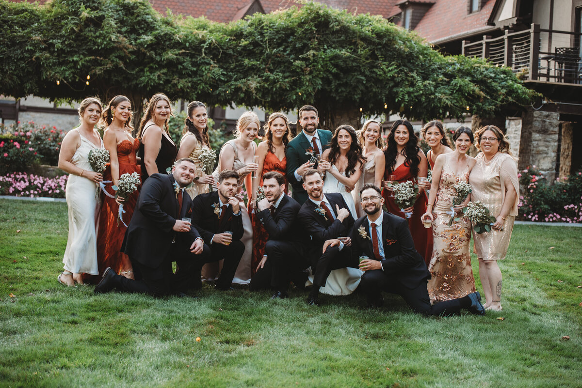 Capture the joy and elegance of your wedding day with stunning bridal party portraits. This beautiful outdoor wedding at Saint Clements Castle in Connecticut showcases candid moments, stylish bridal fashion, and unforgettable memories. Book your Connecticut wedding photographer today!