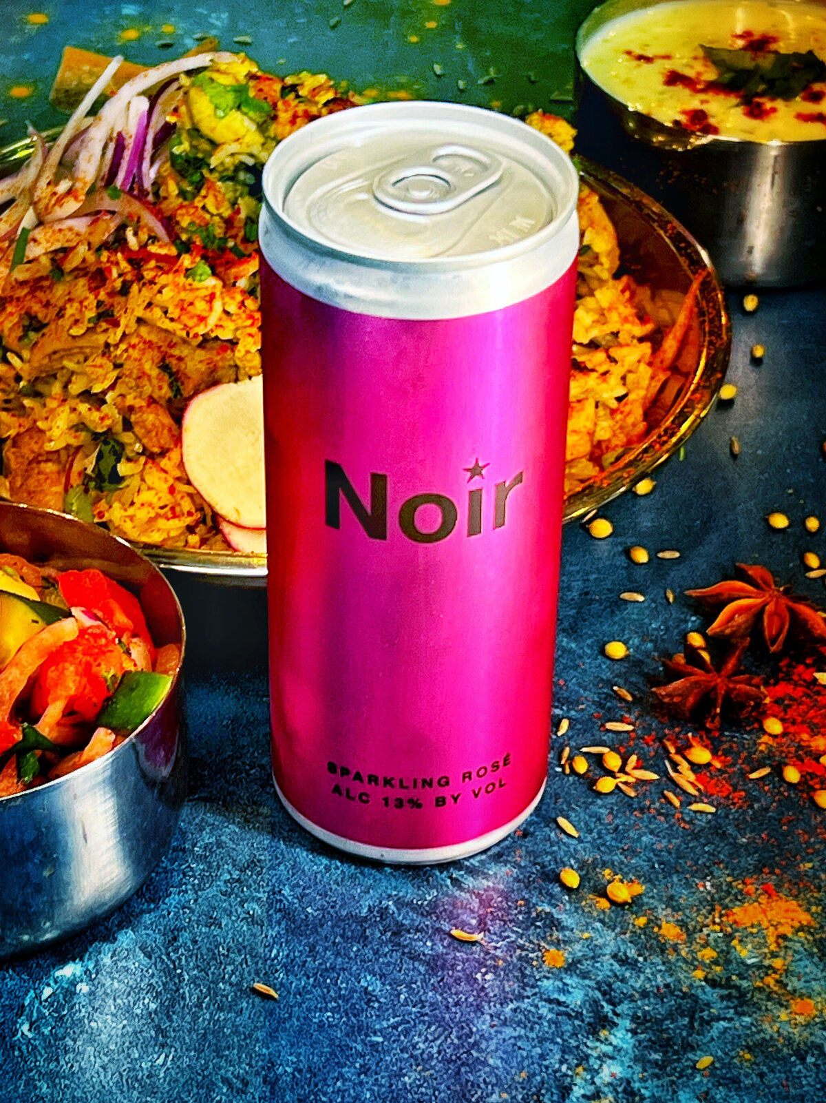 Noir Sparkling Rose Rare with Pakistani Food at Malika Pakistani Indian Food Charleston Mt Pleasant SC