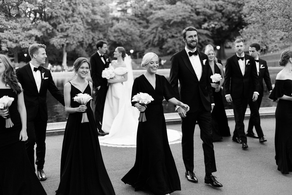 black and white bridal party photo for nyc wedding