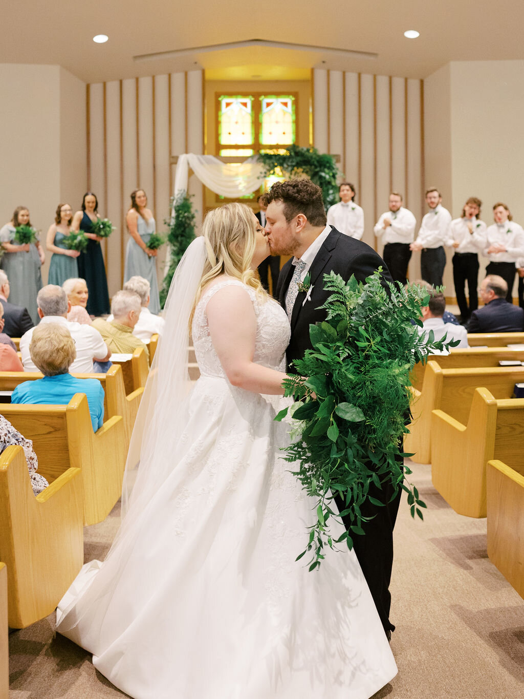 intimate church wedding with greenery-75