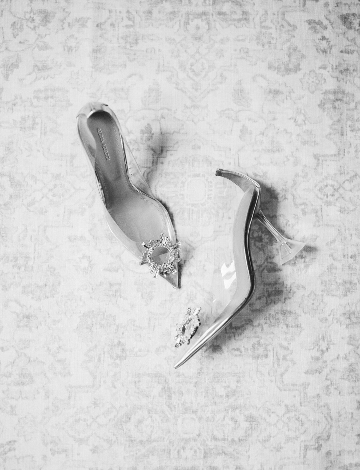Clear Amina Muaddi wedding shoes for a DIA Detroit wedding