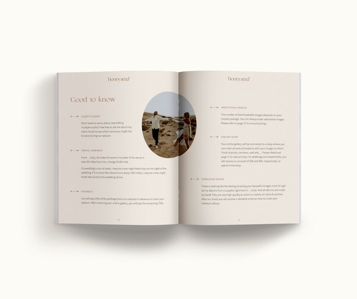 Boho pricing guide template for photographers Honey Seed 10