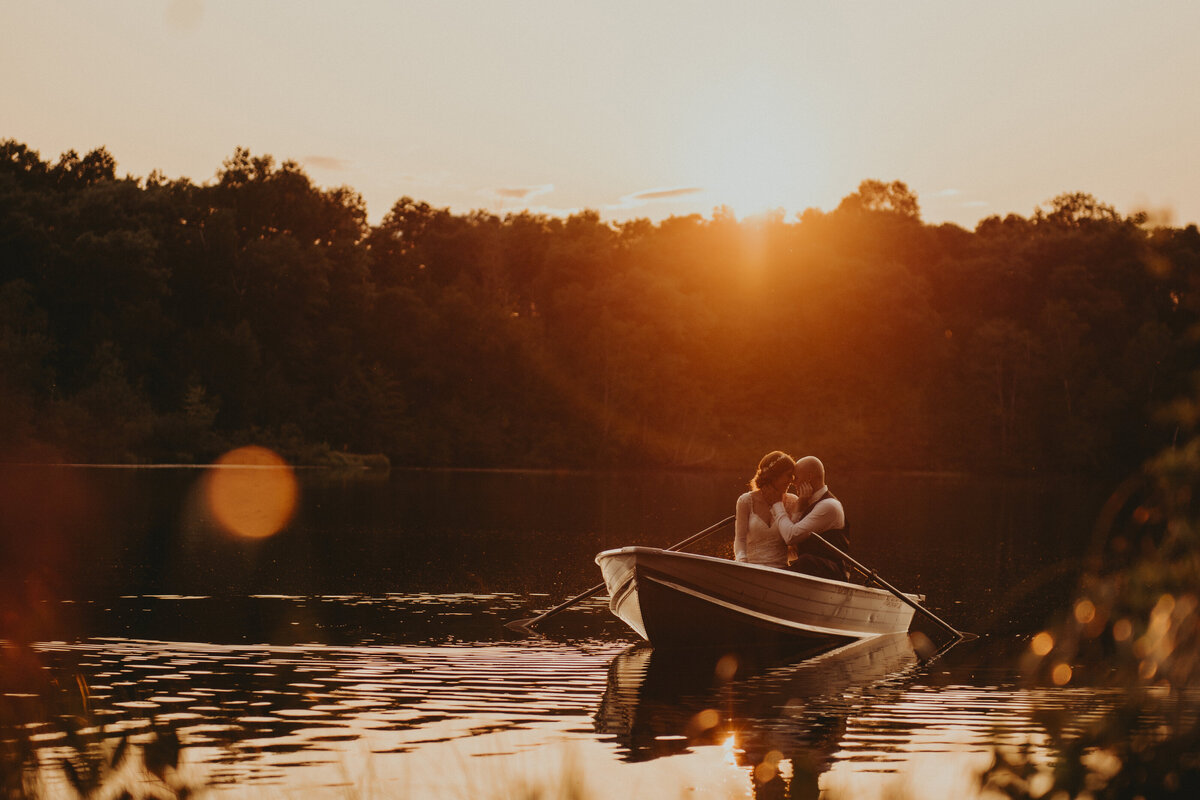 Romantic boat ride sunset wedding picture