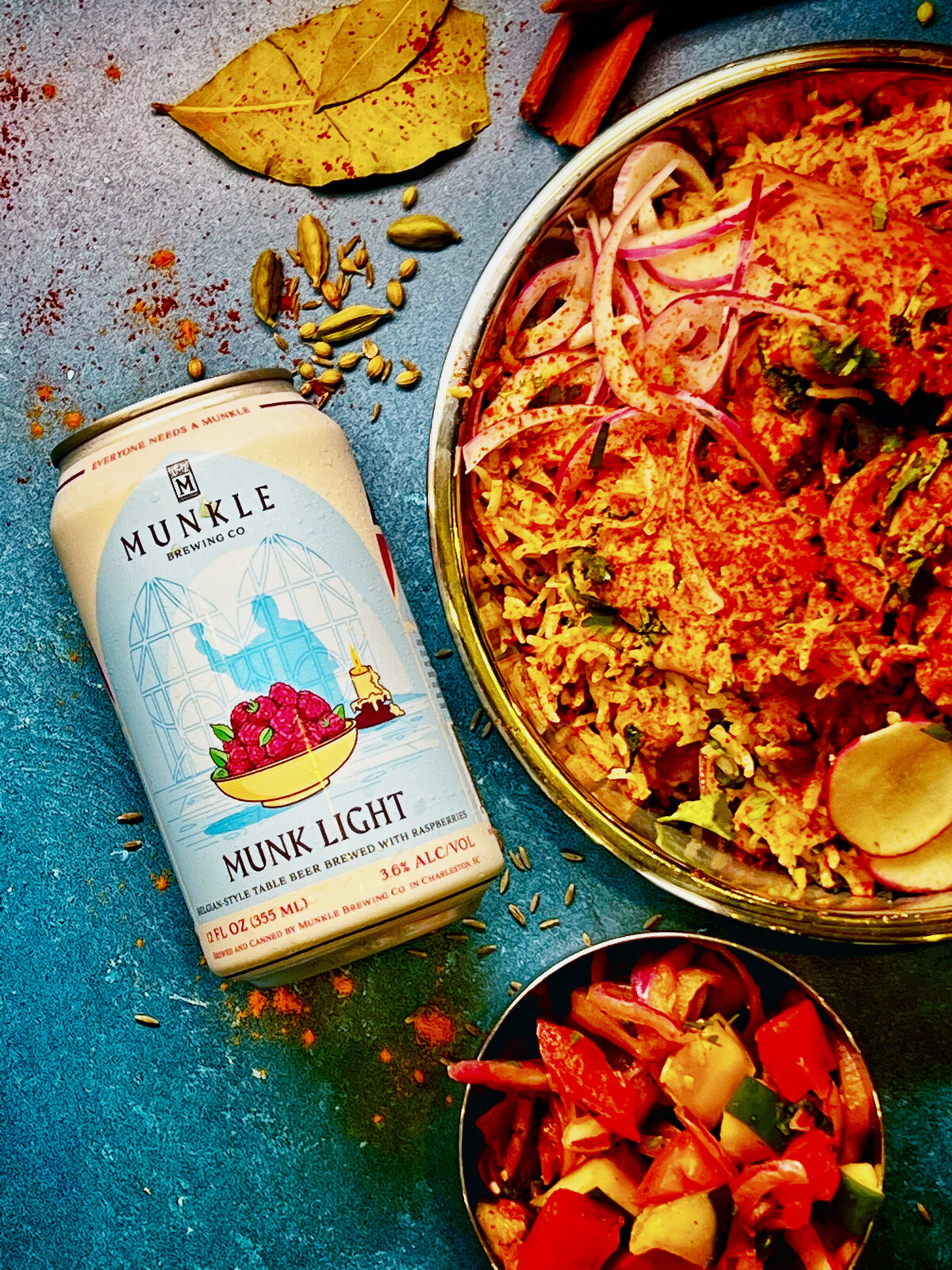 Munkle Light Local Craft Beer with Pakistani Food at Malika Pakistani Indian Food Charleston Mt Pleasant SC