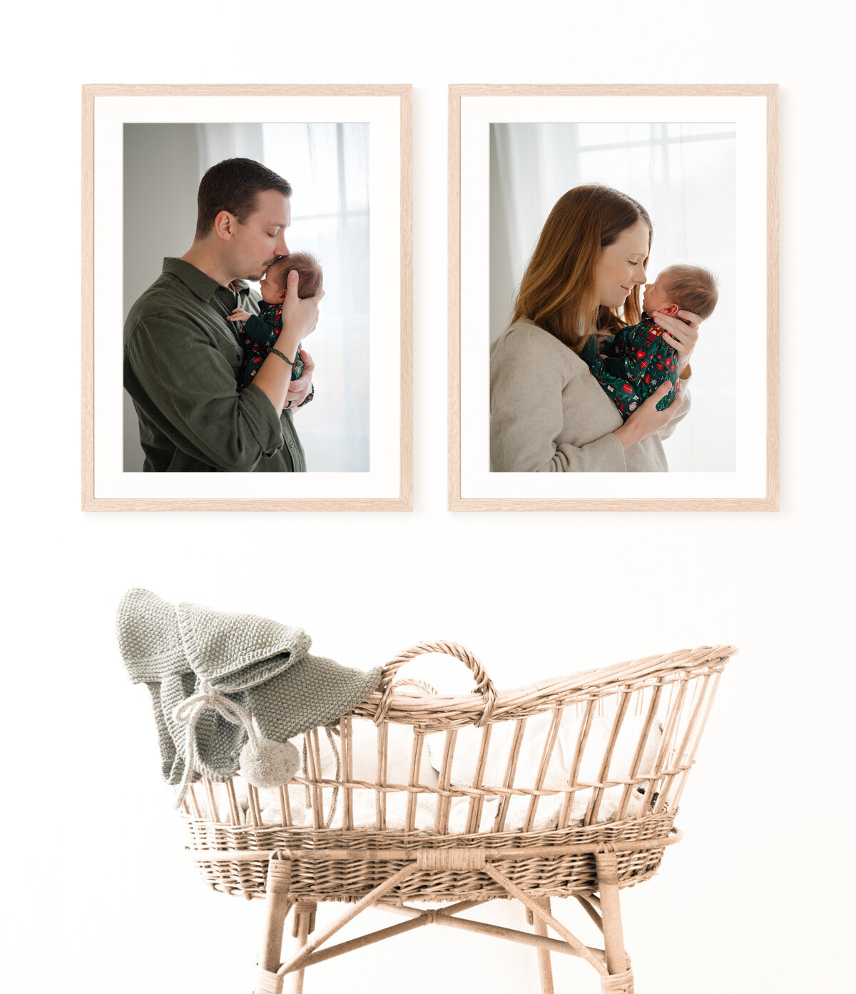 Framed artwork of mother and father in nursery. Newborn photos by Amanda Touchstone, an Atlanta photographer