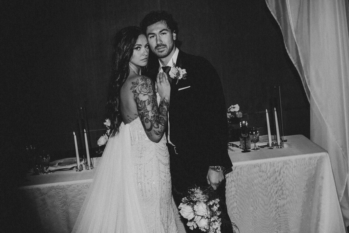 black-and-white-bride-and-groom-embracing