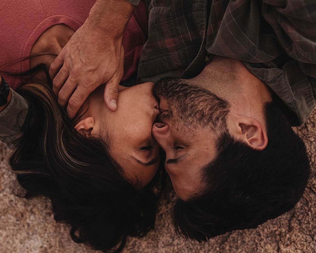 Upside down photo of couple kissing