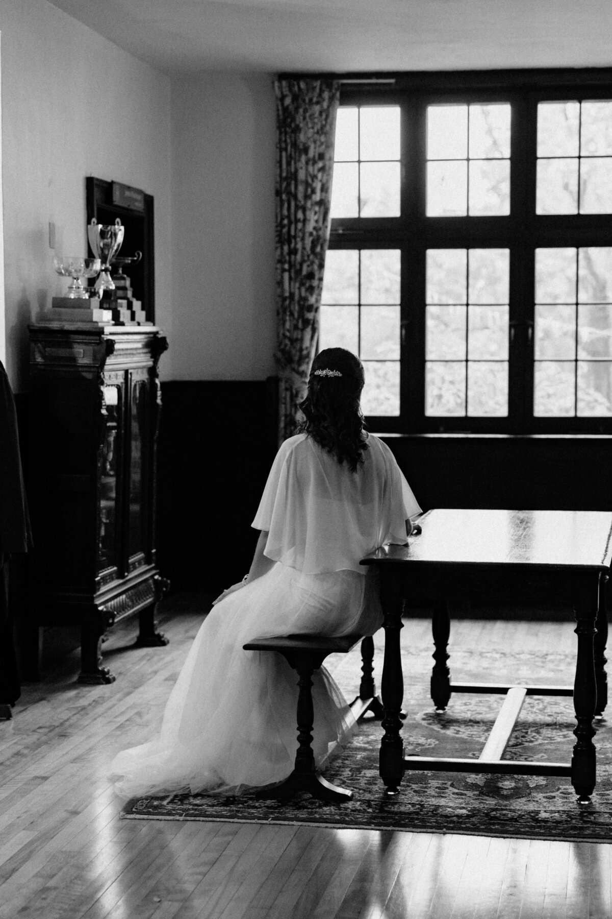 A candid moment for the bride while she waits for the start of the wedding ceremony