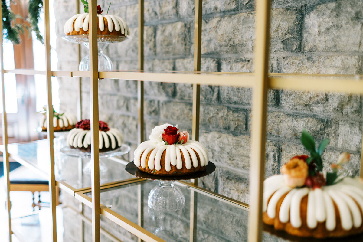 Beautiful wedding cakes on display at the wedding in St. Paul Minnesota