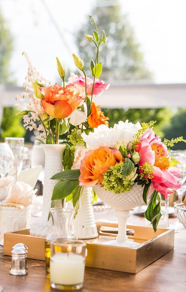 Mismatched Vintage Milk Glass Vase Centerpieces