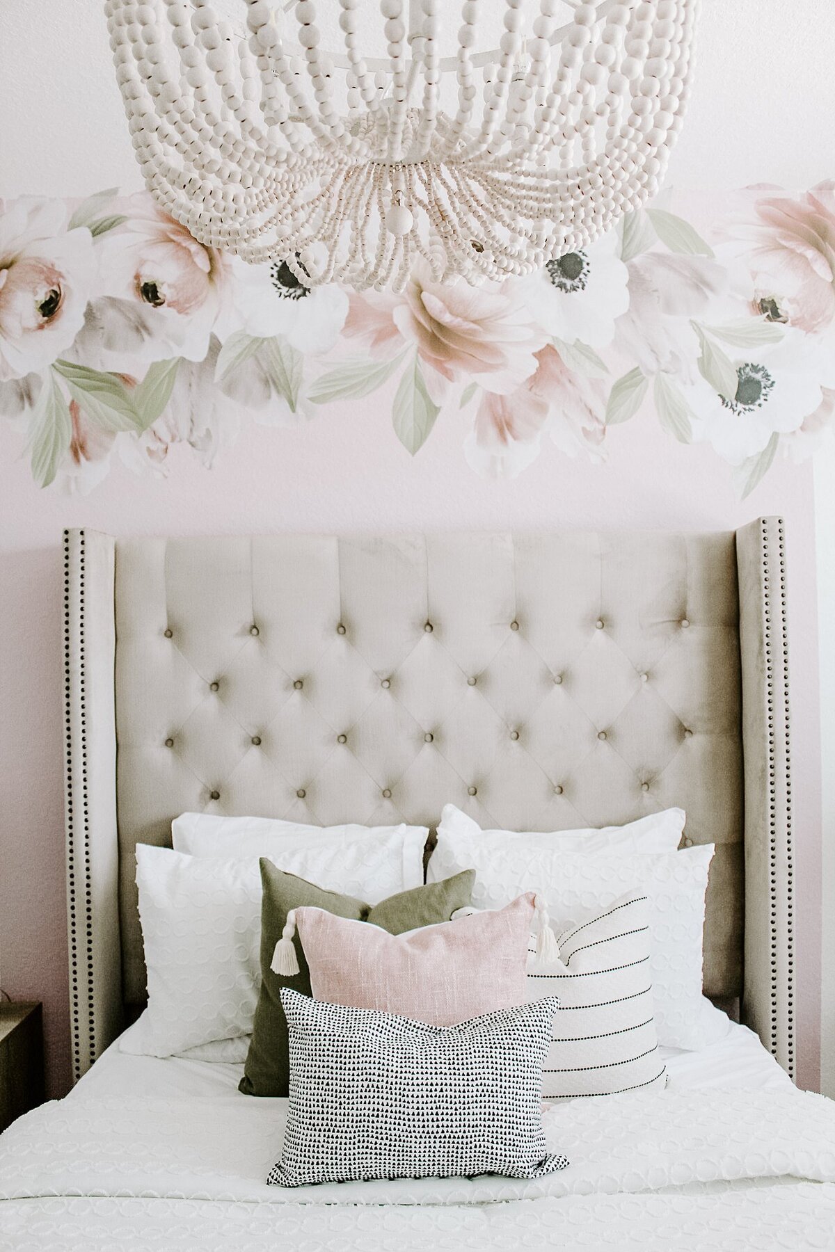 Island Home Interiors pink peony bedroom decor and styling Distance Design Lake Nona