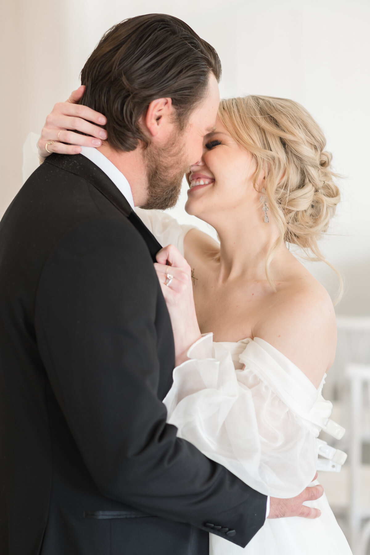 close up of a couple embracing each other about to kiss 