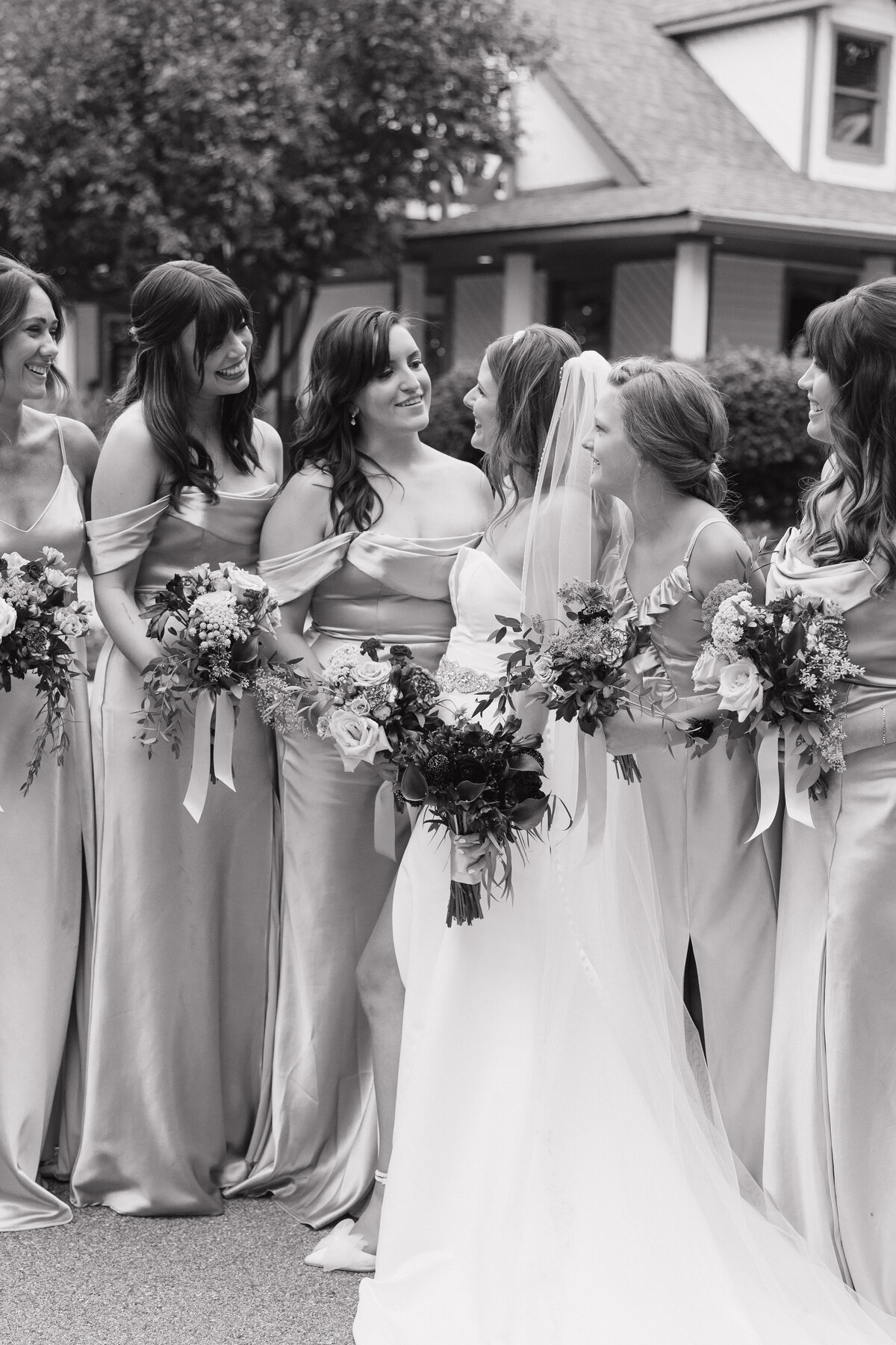 Black and white bridesmaids candid wedding photography