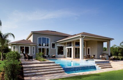 Custom pool build with waterfall edge