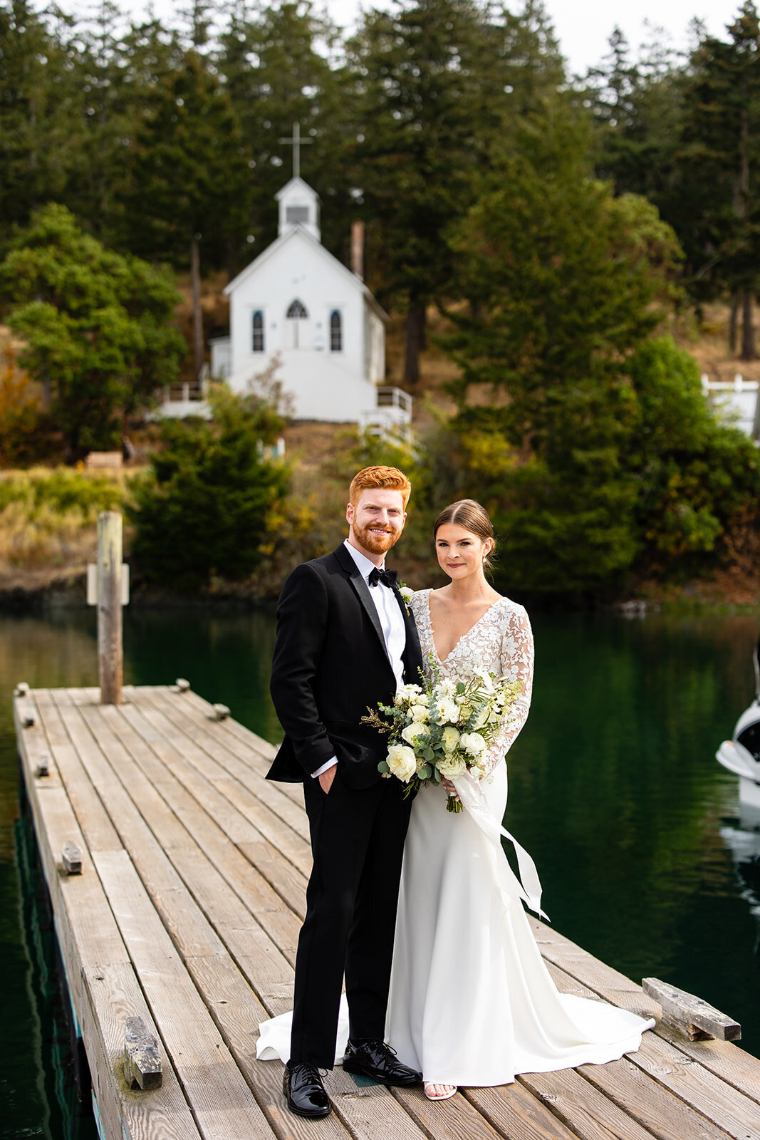 Roche Harbor Resort Wedding first look on dock portrait